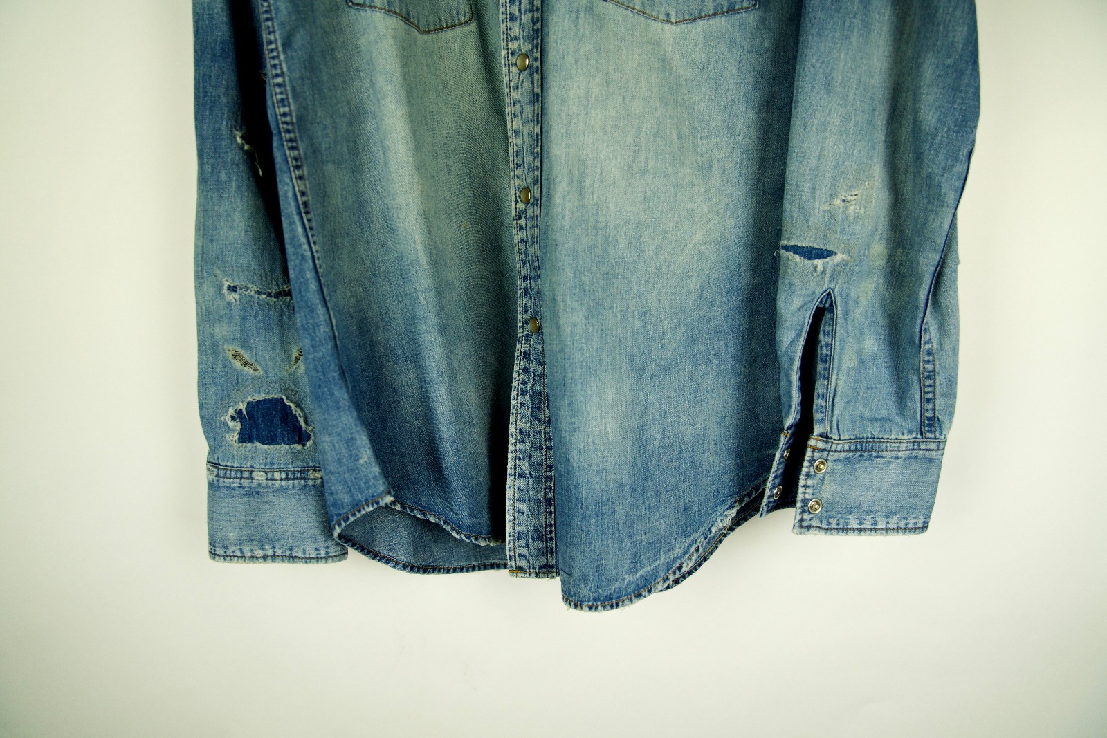 Camicia SAINT LAURENT Paris blu denim western manica lunga distrutta XL X Large