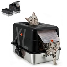 Stainless Steel Cat Litter Box, Enclosed Odor Control Extra Large Metal Litte...