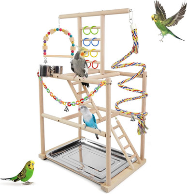 Bird Playground, Parrots Playstand for Small to Medium Birds, Perch Stand with 3