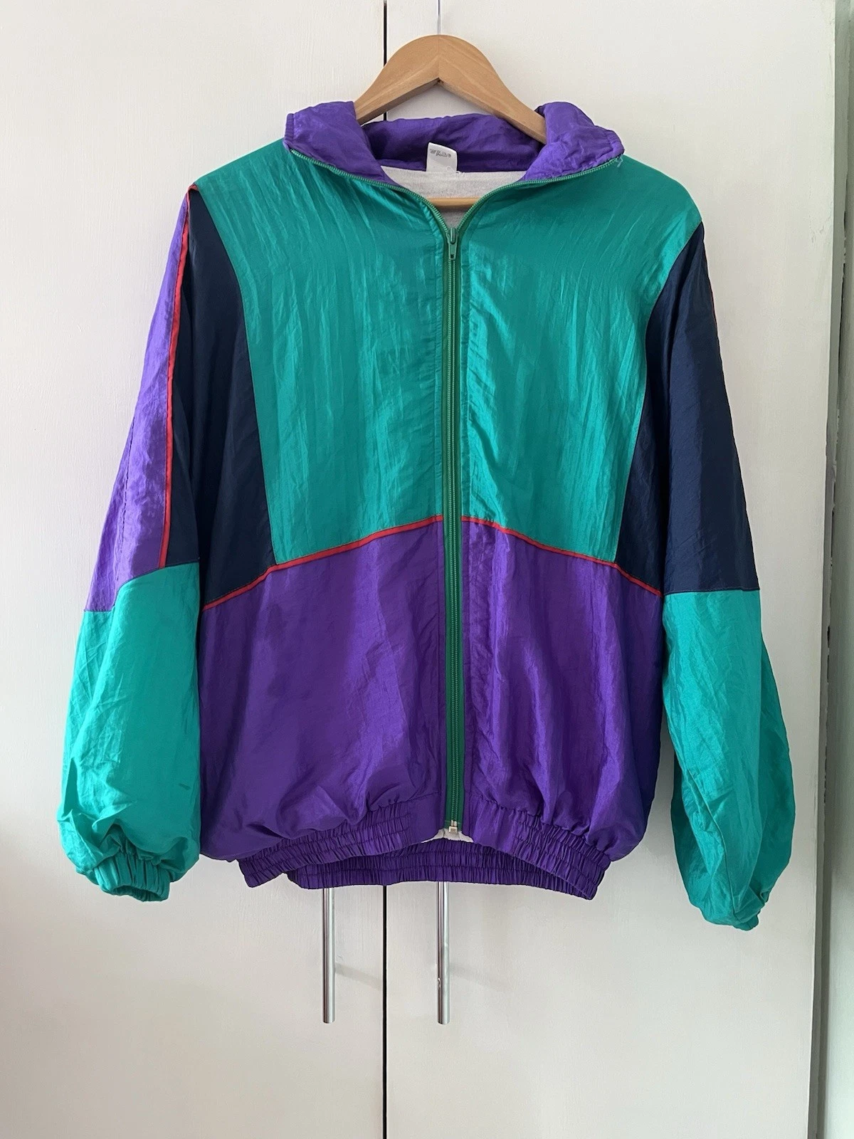 Vintage Colour Block Windbreaker Green Purple And Navy