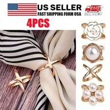 4 PCS T-Shirt Clip Silk Scarf Ring Buckle Women Fashion Jewellery Wrap