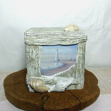 3D Cube Tissue Box Cover Faux Driftwood Seashell Lighthouse Seaside Landscape