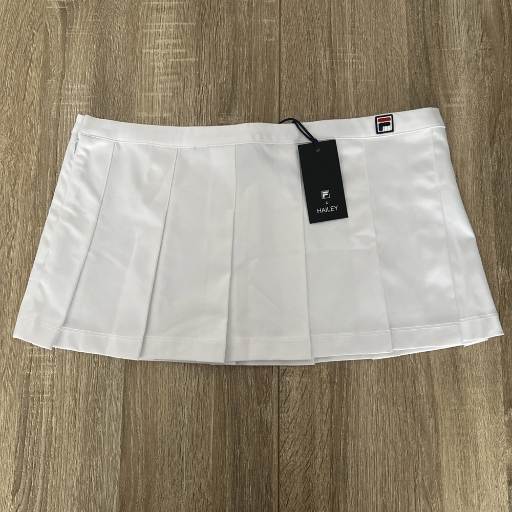 FILA Tennis Skirt Women's SMALL White Size UK 8 Hailey Pleated Bieber Micro Mini