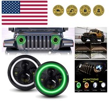 7 Inch LED Headlights with Green Halo Amber Turn Signal Lights LED Headlight ...