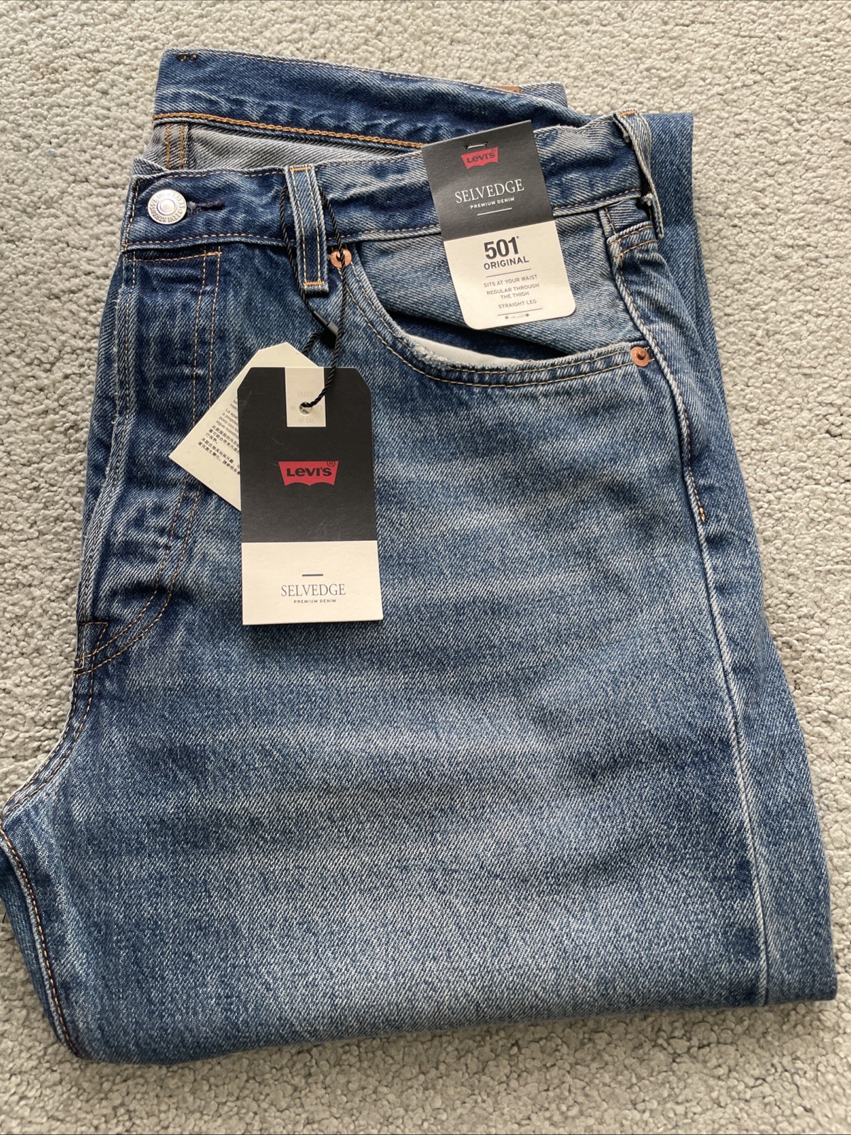 Levi's Premium 501 Original Selvedge Blue Distress Jeans Men's Size 34 X 34 Fly