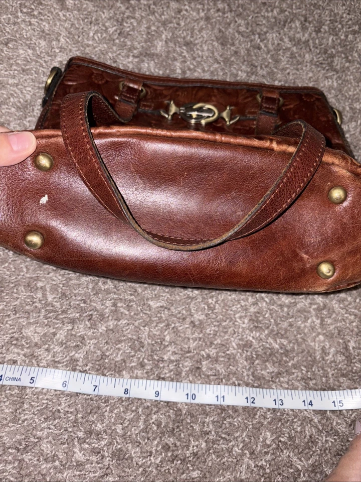 Patricia Nash Poppy Signature Map Purse Satchel Brown Leather Shoulder Bag Tote - Image 4 of 4