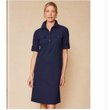 J McLaughlin Navy Blue Textured Polo Shirt Dress Roll Tab Sleeves Size Small