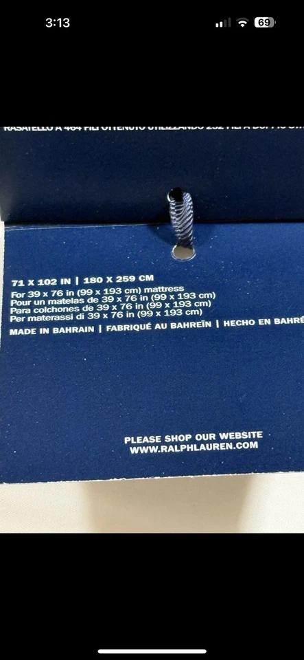 Ralph Lauren Algodón Orgánico Percal Palmer Doble Sábana Plana Blanco/Polo Azul Marino Foto 3 de 4