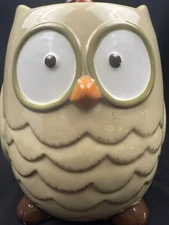 Wise Owl Cartoon Whimsy Large Acorn Handle Container Cookie Jar TAG VTG