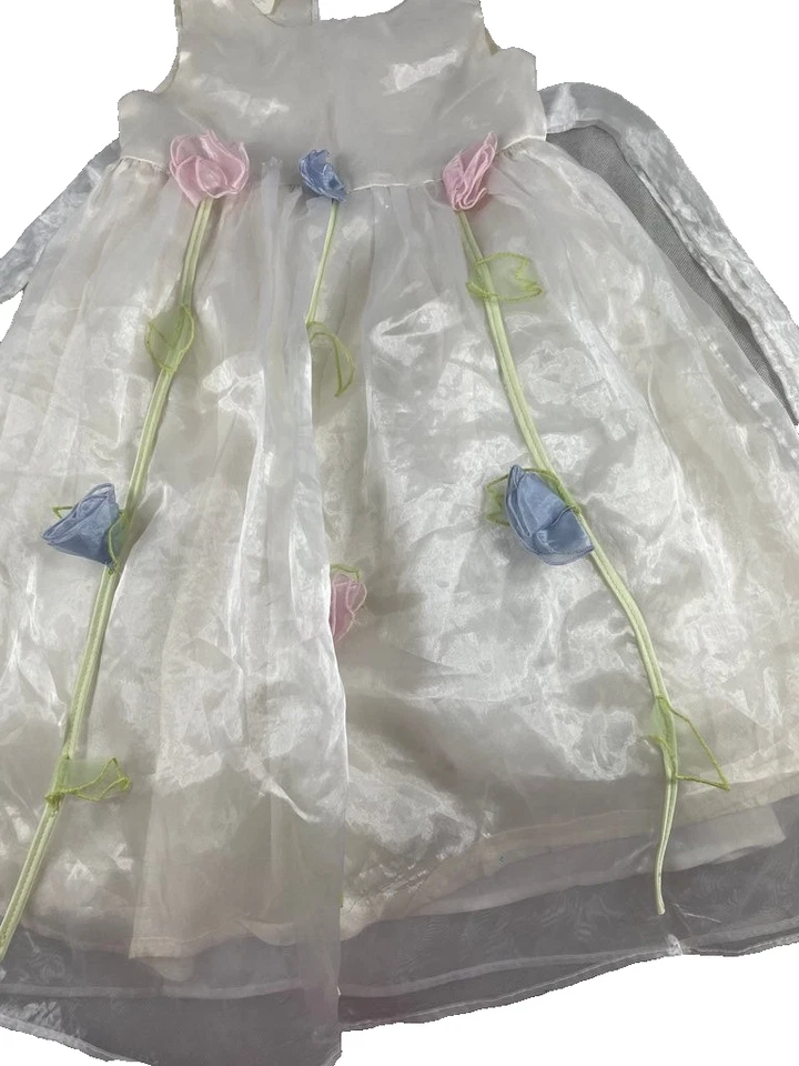 Vestido vintage de organza para niña con flores pastel Foto 2 de 4