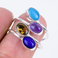 925 Silver Overlay Citirne & Blue Opal  Ethnic Handmade Ring Jewelry UK Size-8