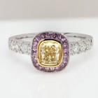 Art Deco 18k Yellow Diamond & Pink Sapphire Ring Solid Gold Art Deco #7_0.70 — photo 3