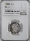 1908-D  25C  BARBER SILVER QUARTER  DENVER  NGC XF45  #8405236-044