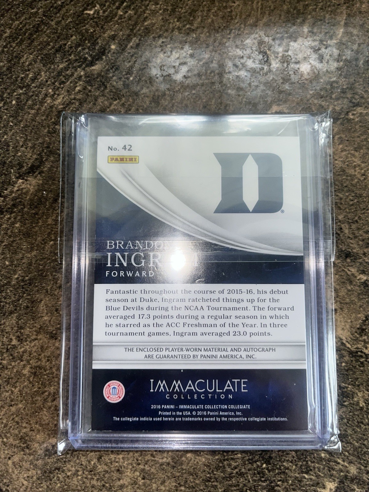 2016 Panini Immaculate Collection Brandon Ingram Gold Rookie Patch Auto /25 view 2