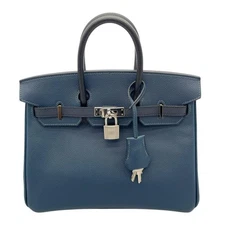 HERMES Birkin 25 Tricolor Veau Epsom Handbag Bleu De Prusse Stamp B (2023)
