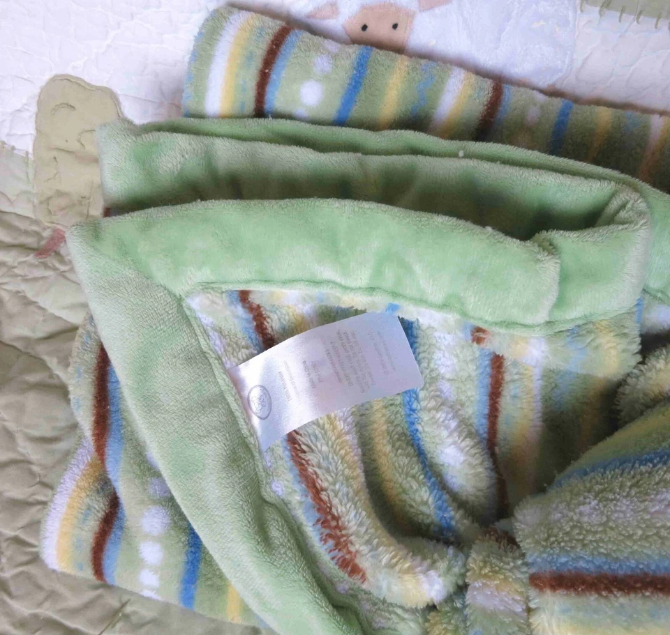 考拉宝宝2海龟缝制带条纹绿色蓬松毛绒婴儿毯二手状况完好HTF — 第 2/2 张图片