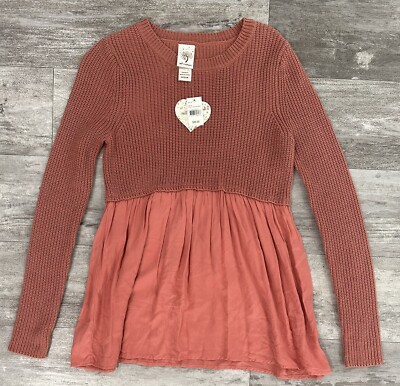 Self-esteem Mauve knit & sheer ruffle bottom tunic long sleeve Size M Brand New