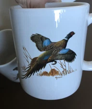 2 - Jumbo pair 18 oz M WARE Coffee Mugs Pheasant by Maass  Lingi Silver Phoenix
