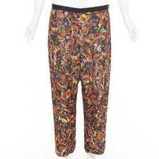 DRIES VAN NOTEN 2008 multicolor 100  silk watercolor print tapered pant FR42 XL