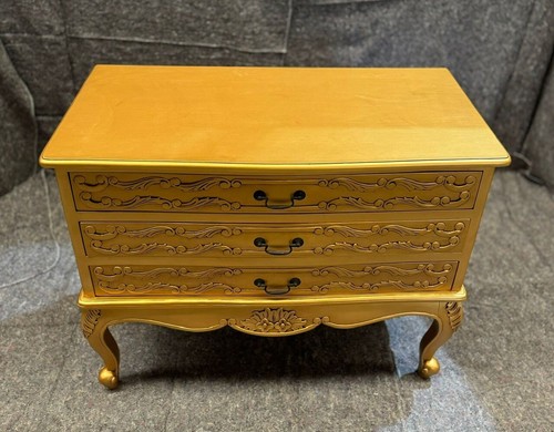 Baroque Rococo Antique French Style Chest Of 3 Drawers, Gold - Picture 5 of 12