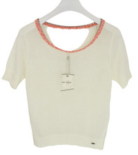 Cop Copine Pull Reussir Jumper Femme M Manches Courtes Maille Tricot Blanc