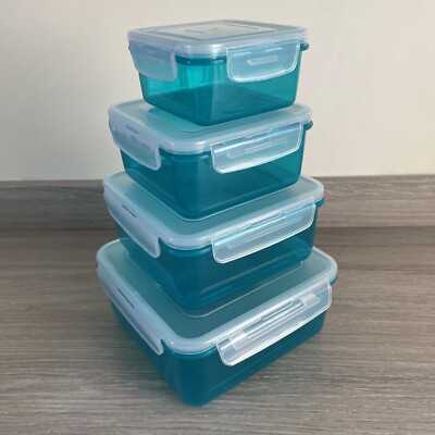 Neu 4er Set Locknlock verschachtelte Kunststoffbehälter blau grün quadratisch