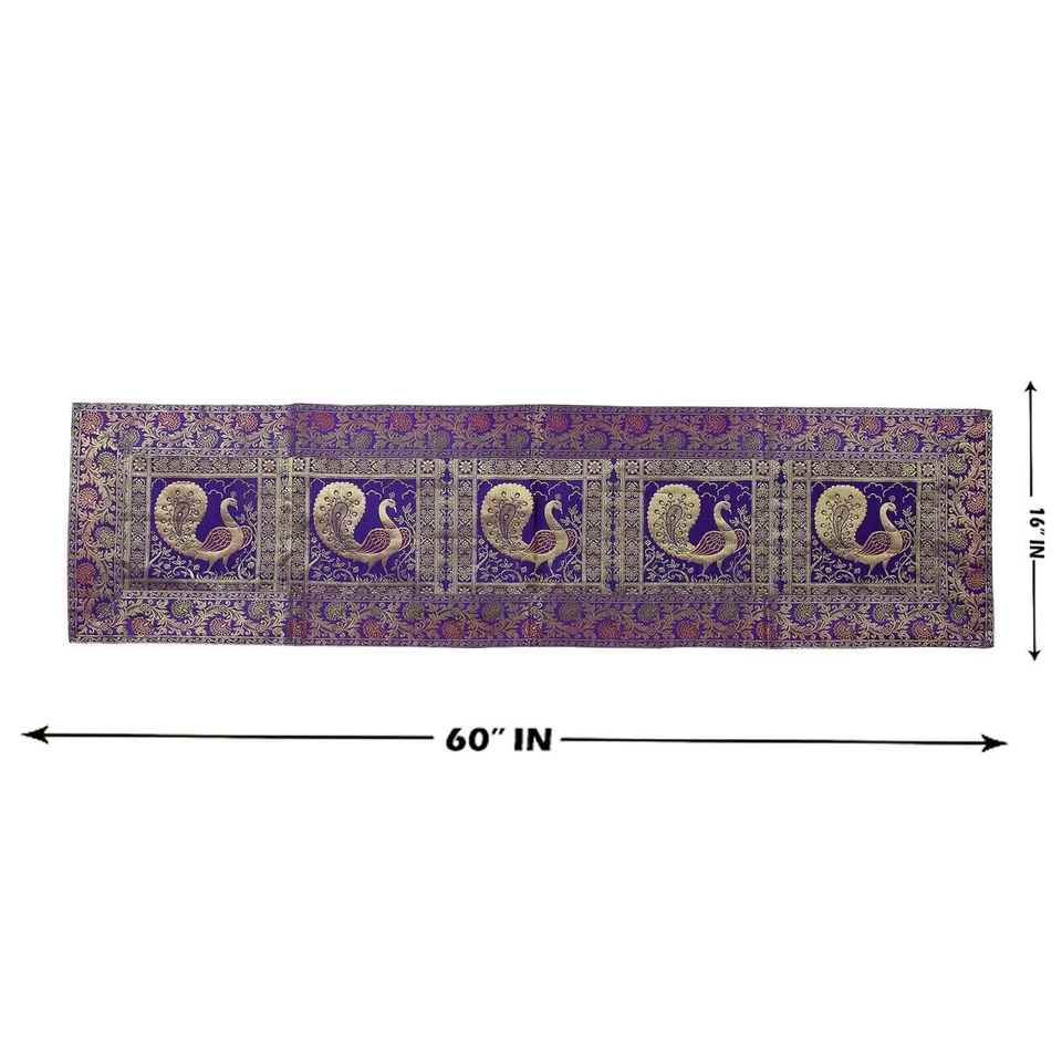 Table Runner Indian Silk Mate Cover Brocade Handmade Table Tapestry Tablecloth - Image 3 of 4