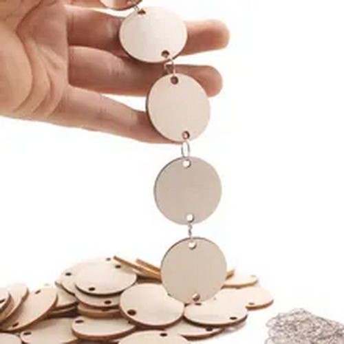 Wooden Discs Tags with 2 Hole Many Shaped and 50 Pieces Ring for Birthday Boards - Picture 3 of 10