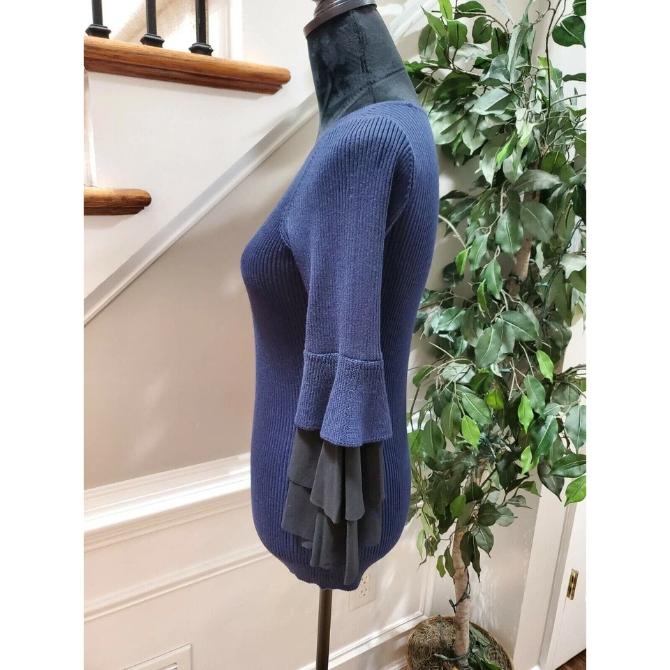 DISEÑO Historia Mujeres Azul Poliéster Manga Larga Cuello Redondo Tejido Top Camisa Talla S Foto 2 de 4