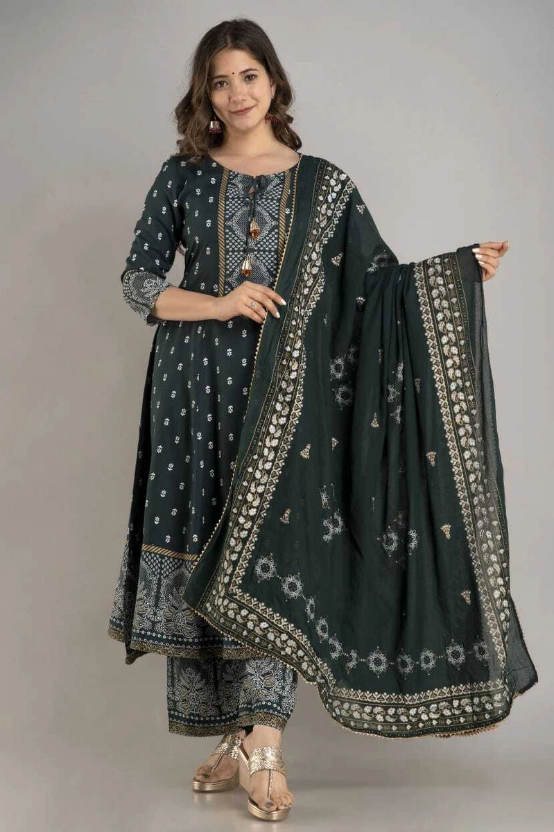 Stitch Beautiful Heavy Printed Anarkali Kurti With Tassel Full Printed  Palazzo | eBay