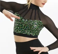 BALERA Cage Strap Sequin Crop Top SQ10732 GREEN BLACK Dance Jazz SA S ADULT