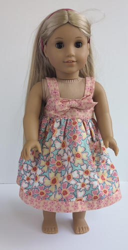 Blumenkleid für American Girl Rosa Pfirsich Erdbeere Blumen Sehr guter Zustand