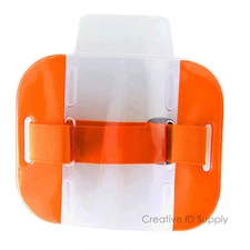 Reflective Orange Arm Band Photo ID Badge Holder Vertical w/ Elastic Band