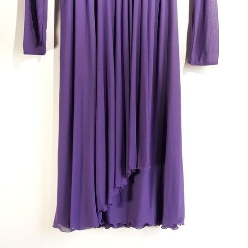 70s Jeri Modes Purple Wrap Top Shirtwaist Ruffle V-Neck Retro - Picture 4 of 7