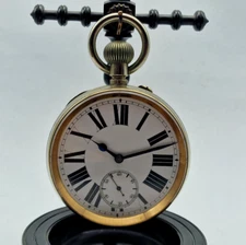 ANTIQUE LARGE GOLIATH 8 DAY WHITE METAL POCKET WATCH 68 MM. / T056