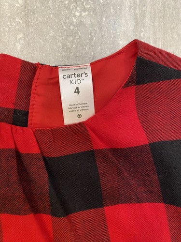 Carter’s Girls Red & Black Buffalo Plaid Flannel Dress, Size 4, Excellent! - Picture 2 of 11