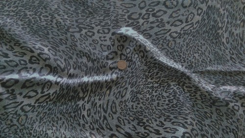 Snow Leopard Print Wet Look Ponte Roma Knitted Lycra Jersey fabric/Material