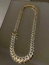 15Ct Round Cut Moissanite Men's Cuban Link Chain Necklace 14k Yellow Gold Plated