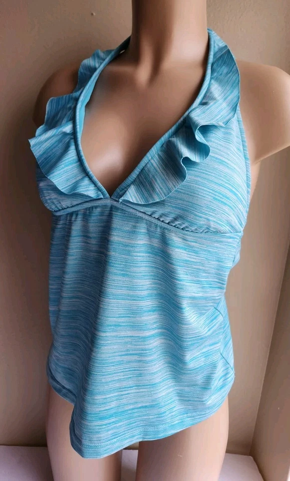 Camiseta Tankini Mossimo Azul Turquesa Talla Grande Borde con Volantes Nueva Sin Etiquetas Foto 3 de 4