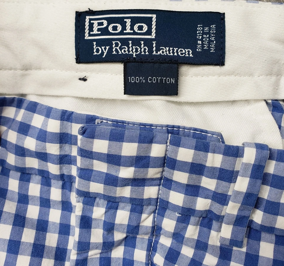 Bermuda polo masculina vintage Ralph Lauren 32 xadrez Gingham azul chino golfe algodão preppy - Imagem 3 de 4