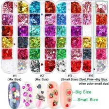 2/5 Pcs Box Nail Glitter Sequins Decoration Heart Mixed Color Flakes Accessories