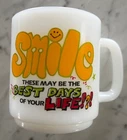 70s Mcm Vintage SMILE Best Days Of Your Life Milk Glass MUG Cup Glasbake USA