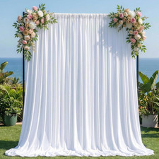 White Backdrop Curtains 2 Panels 5X10Ft, Wrinkle Free Polyester Drapes for Weddi