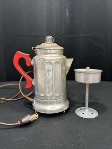 Vintage Electric Aluminum Coffee Percolator 110V 440W RedBakelite Handle MadeUSA