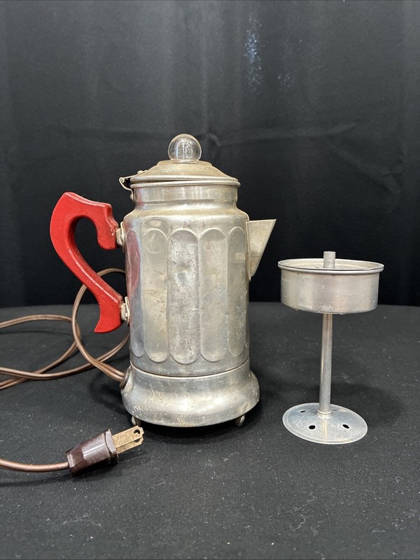 Vintage Electric Aluminum Coffee Percolator 110V 440W RedBakelite Handle MadeUSA