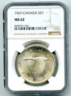 1967 S$1 CANADA SILVER FLYING GOOSE DOLLAR NGC MS62 UNCIRCULATED COIN