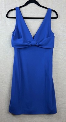 MOSCHINO Blue Satin Luxury Designer Evening Bow Mini Dress US Size 8 Authentic!