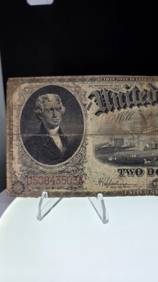 1917 Large Size Two Dollar $2 RED SEAL United States Legal Tender Note - Image 3 of 4