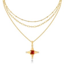 Cross Layered Necklaces For Women  14K Gold Plated Layering Pendant Necklace Se