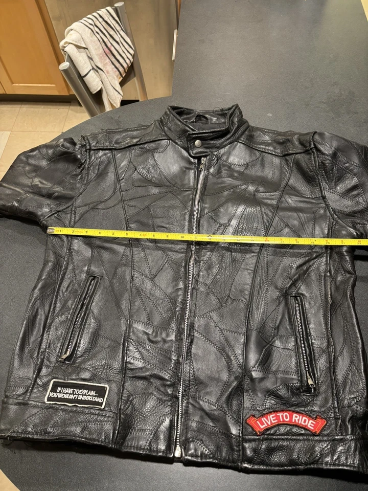 CHAQUETA MOTOCICLISTA CUERO BÚFALO PLACA DIAMANTE CON PARCHES TALLA L Foto 3 de 4
